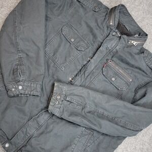 Levis Jacket Mens 2XL Black Sherpa Lined Trucker Dark Wash Snap Button Front